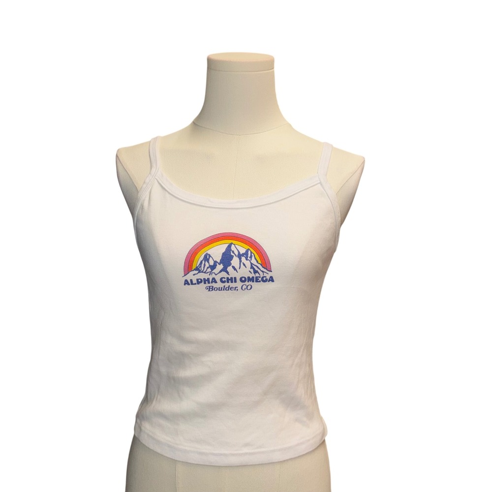 Los Angeles Apparel Tank Top Womens Medium White Good Alpha Chi Omega Boulder CO